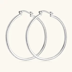100% Moissanite Diamond Earrings 925 Sterling Silver 30-40mm Circle Big Hoop Earrings For Women Wedding Valentine Jewelry Gifts