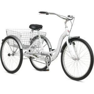 Meridian Adult Tricycle Bike, 24 & 26-Inch 3 Wheels, Low Step-Through Frame, Large Cruiser Seat, Rear Folding Basket